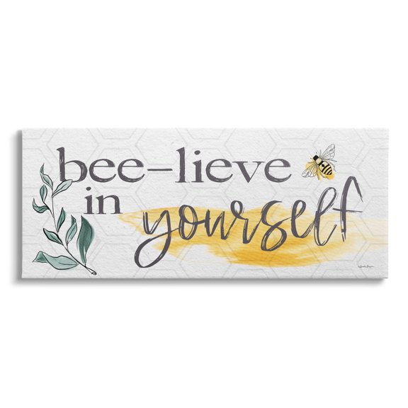 Stupell Industries Bee-Lieve in Yourself Phase Botanical & Floral Painting Gallery Wrapped Canvas Print Wall Art, 40 x 17