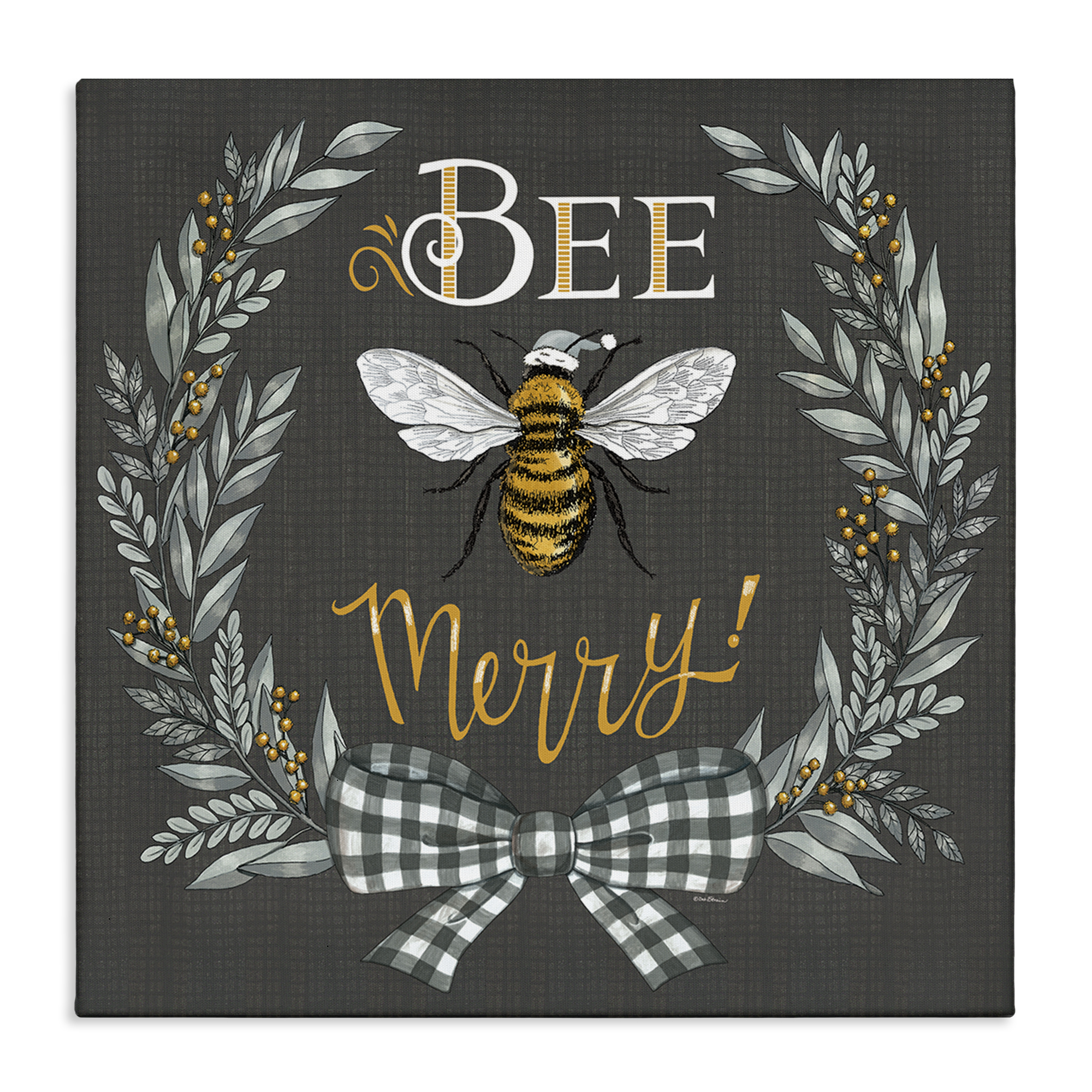 Stupell Industries Bee Merry with Garland Plants & Flowers Painting Wrapped Canvas Art Print Wall Art, 36 x 36