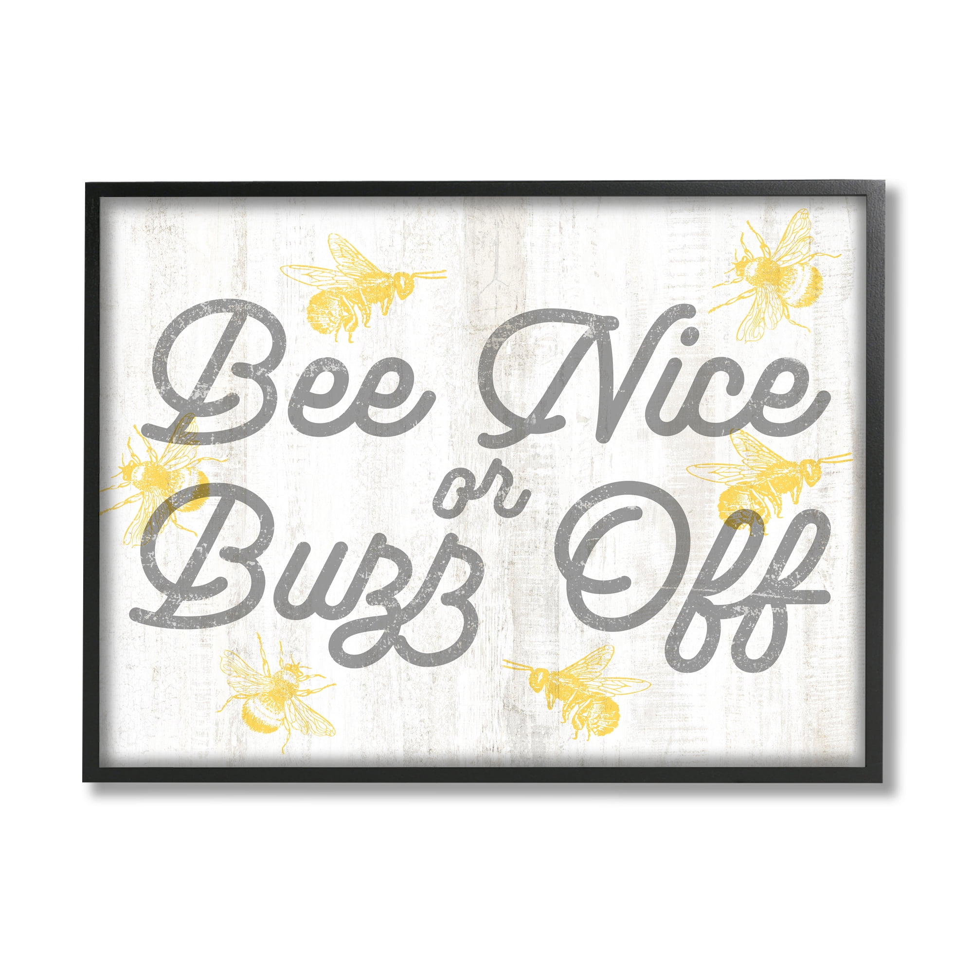 Stupell Industries Bee Nice or Buzz Off Phrase Animals & Insects Painting Black Framed Art Print Wall Art, 30 x 24