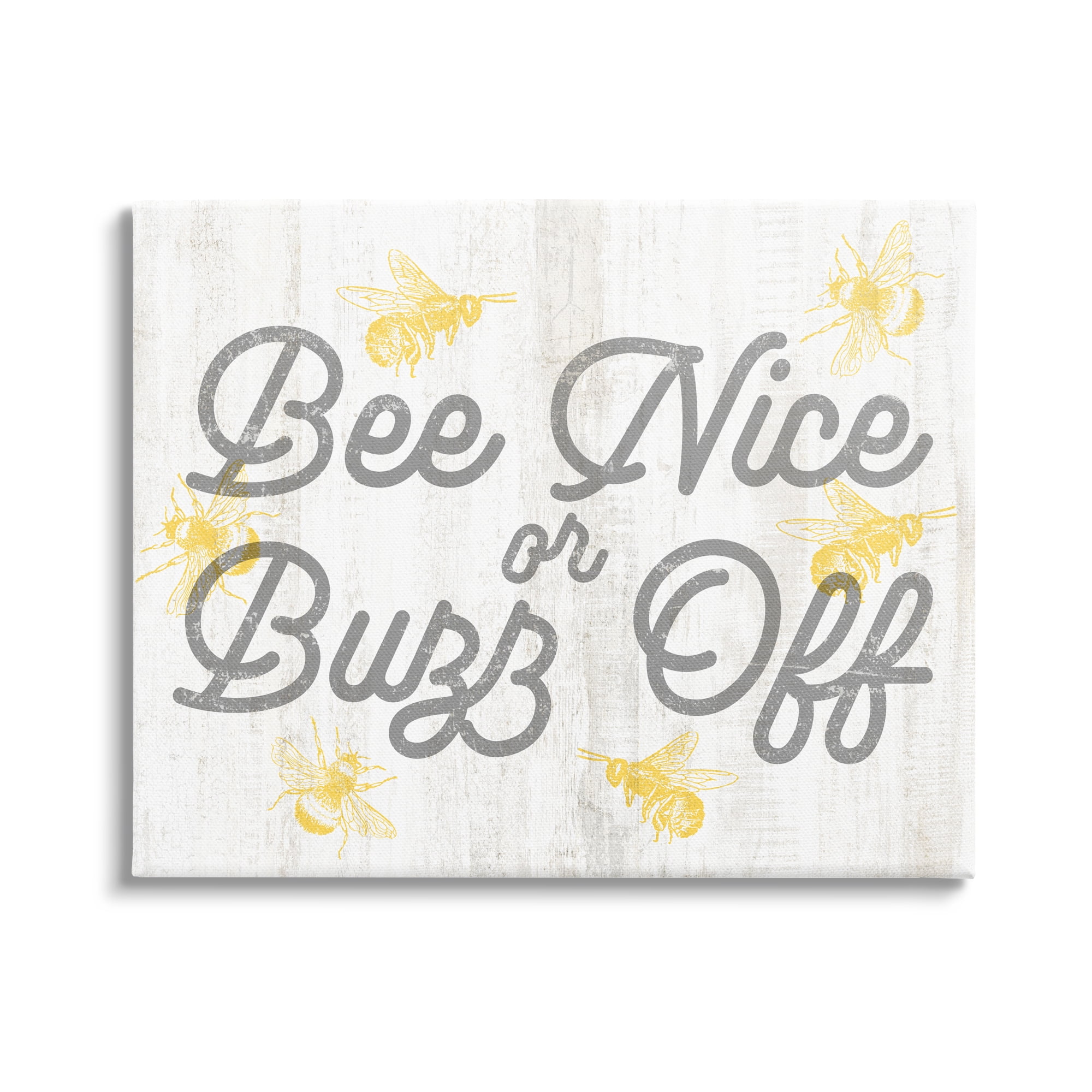 Stupell Industries Bee Nice or Buzz Off Phrase Animals & Insects Painting Gallery Wrapped Canvas Print Wall Art, 30 x 24