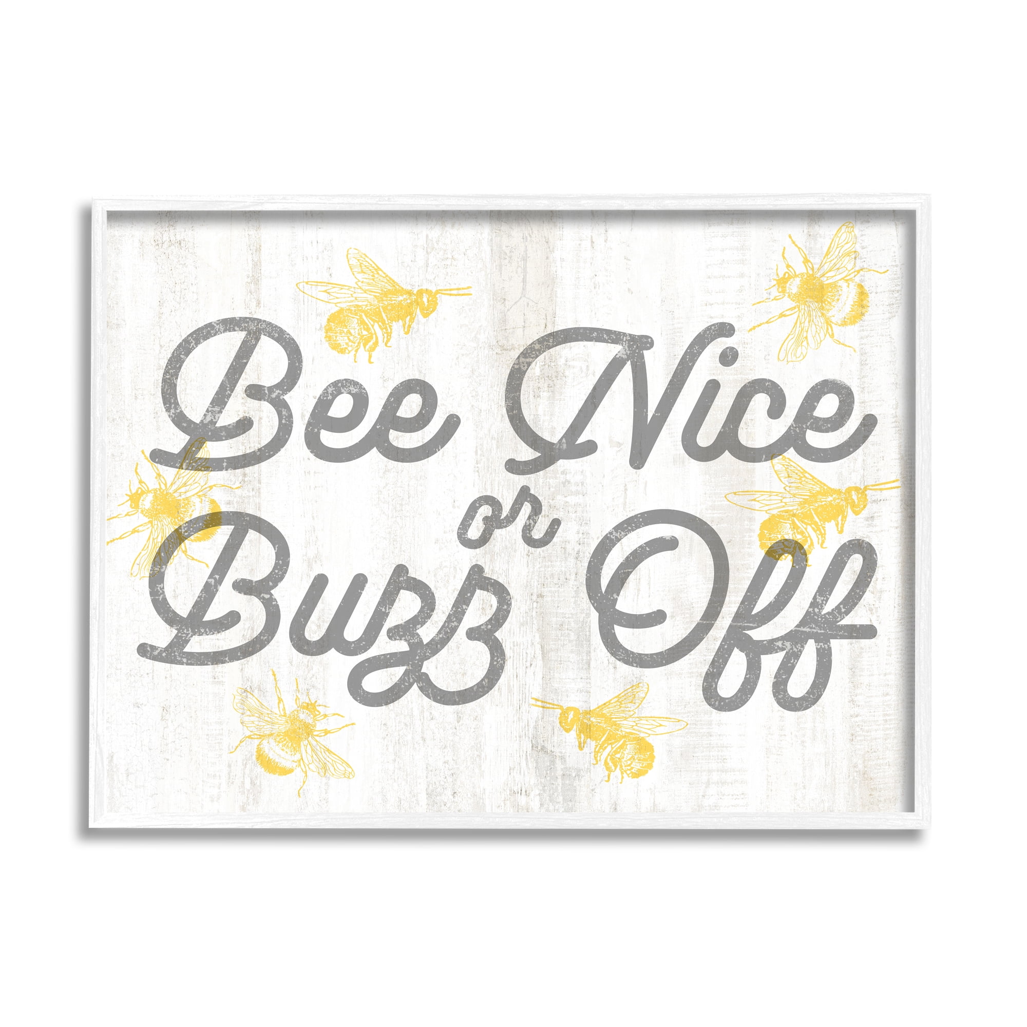 Stupell Industries Bee Nice or Buzz Off Phrase Animals & Insects Painting White Framed Art Print Wall Art, 14 x 11