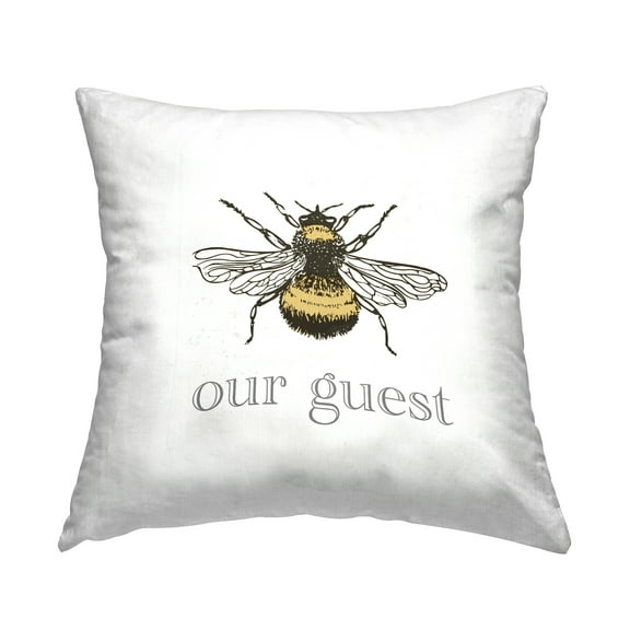 Stupell Industries Bee Our Guest Bumble Phrase Square Decorative Printed Throw Pillow, 18 x 18
