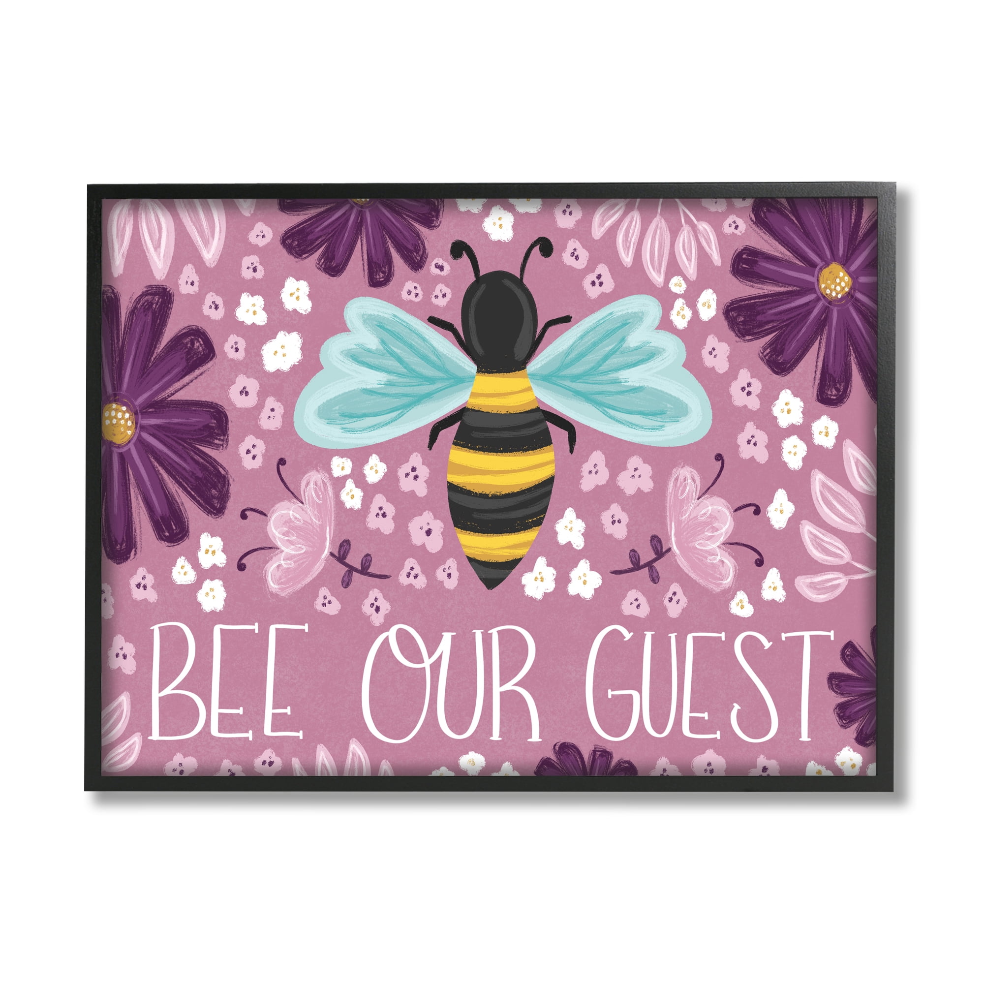 Stupell Industries Bee Our Guest Welcome Pun Purple Cottage Flowers, 14 x 11, Design by Emily Cromwell