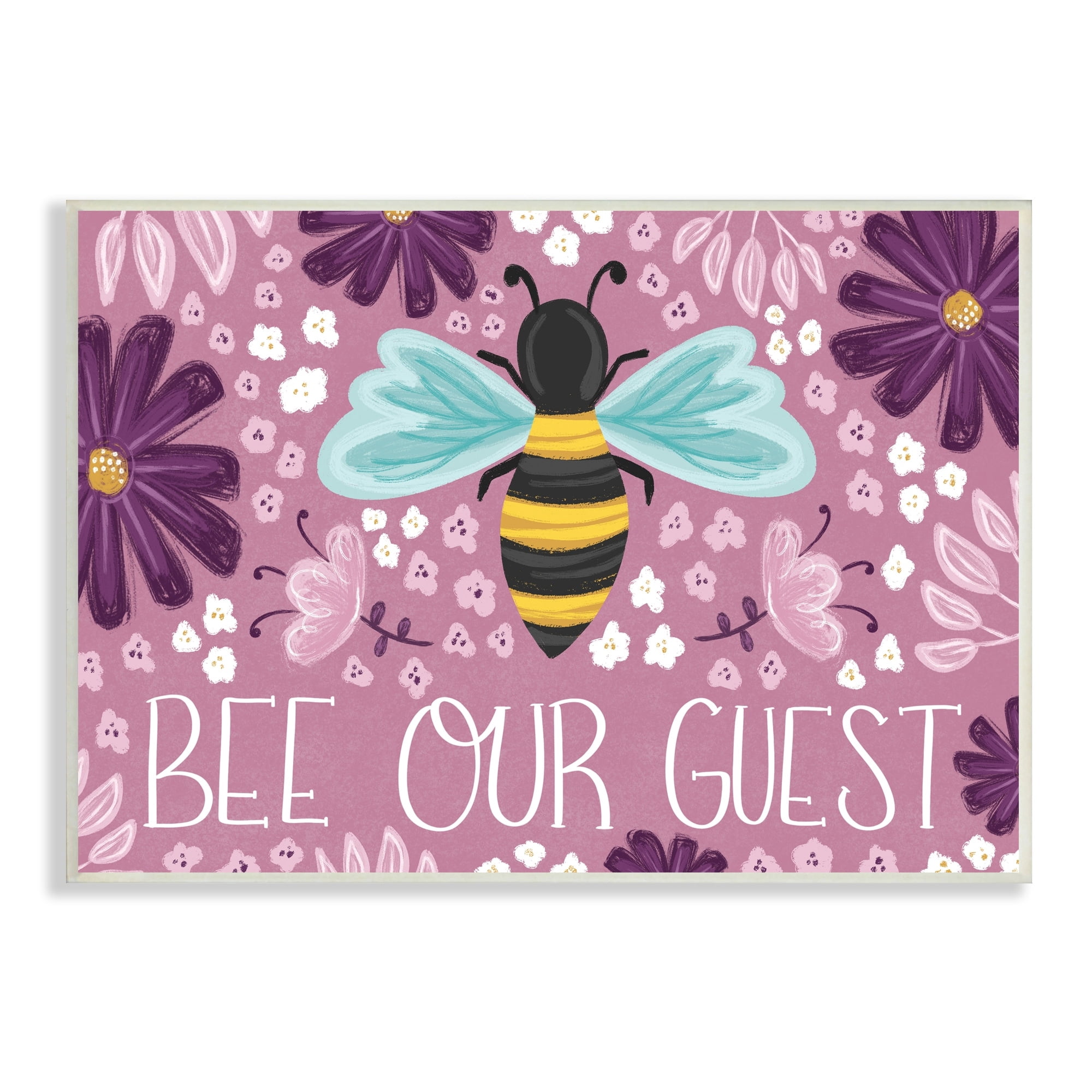Stupell Industries Bee Our Guest Welcome Pun Purple Cottage Flowers, 19 x 13, Design by Emily Cromwell