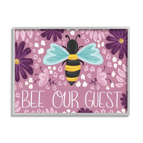 Stupell Industries Bee Our Guest Welcome Pun Purple Cottage Flowers, 20 x 16, Design by Emily Cromwell