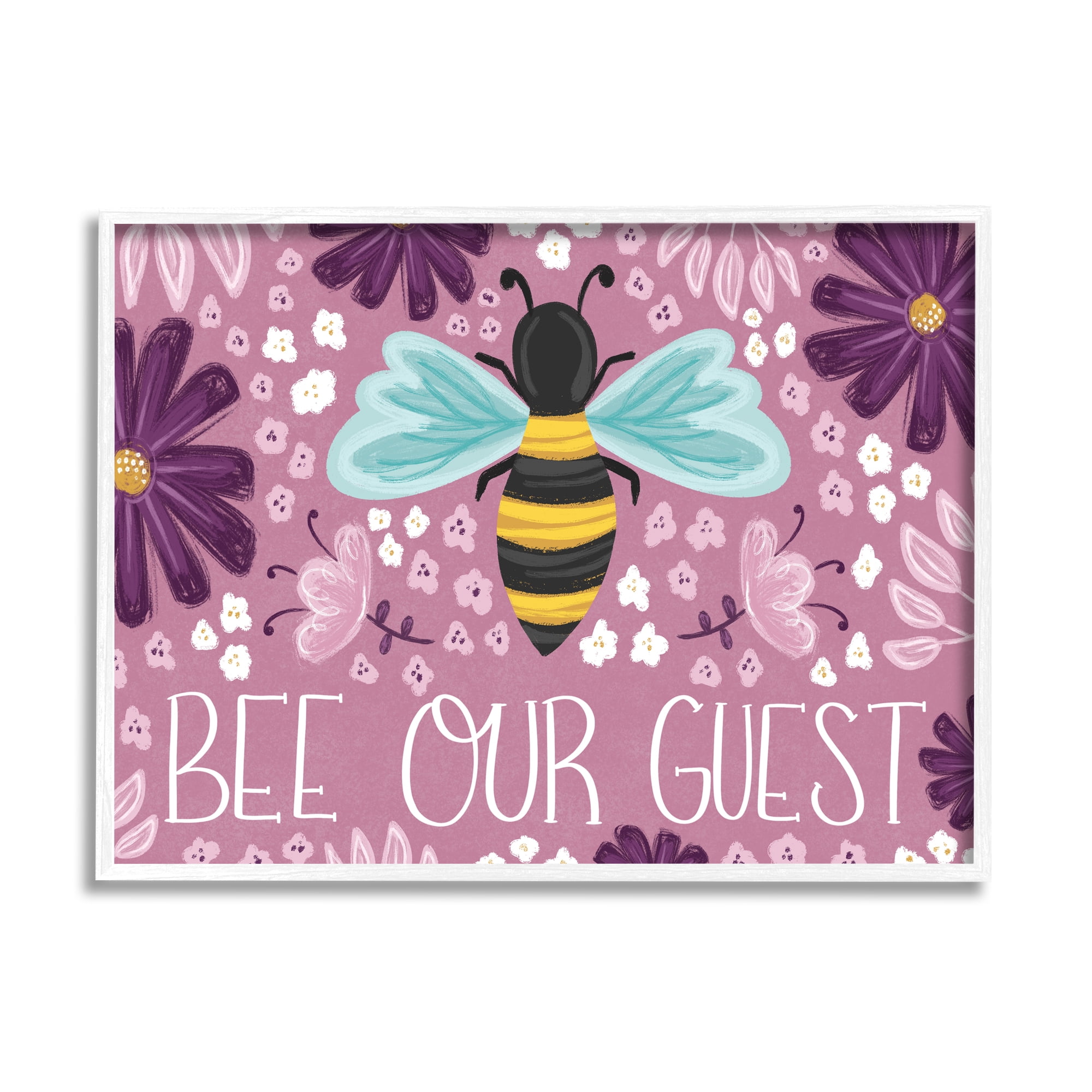 Stupell Industries Bee Our Guest Welcome Pun Purple Cottage Flowers, 30 x 24, Design by Emily Cromwell