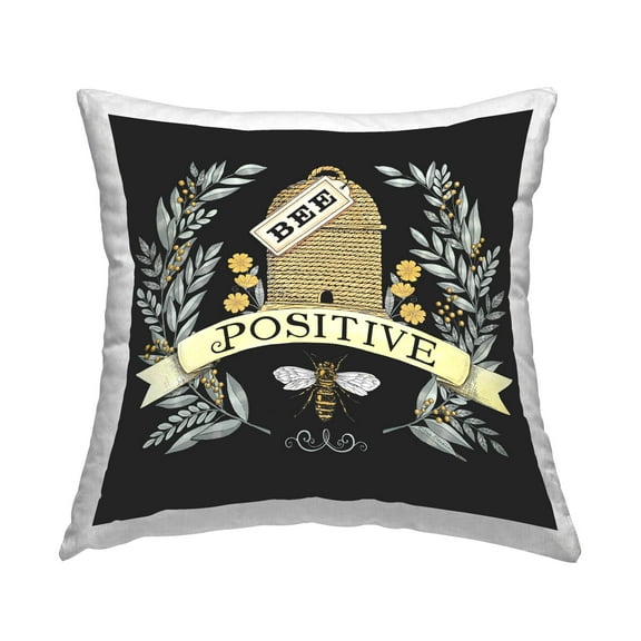 Stupell Industries Bee Positive Botanical Hive Printed Throw Pillow Design by Deb Strain