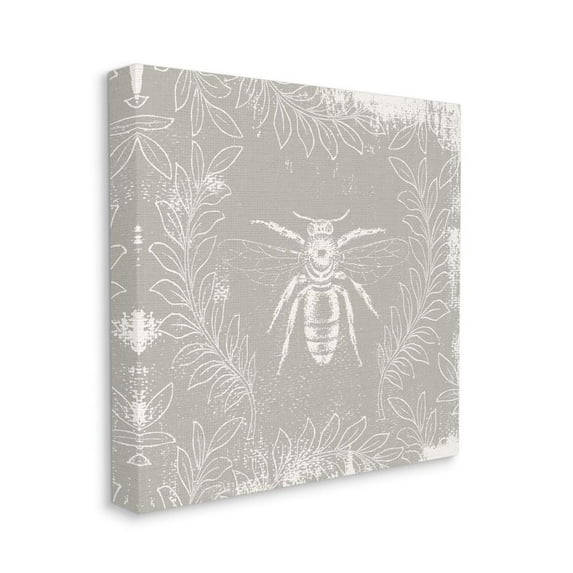 Stupell Industries Bee Print Floral Pattern Grey Paint Design Canvas Wall Art by Daphne Polselli
