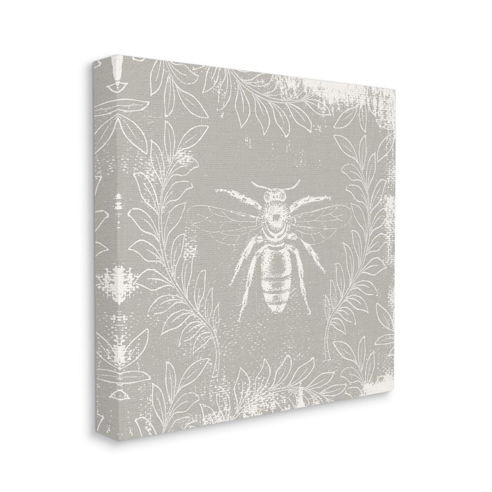 Stupell Industries Bee Print Floral Pattern Grey Paint Design Canvas Wall Art by Daphne Polselli