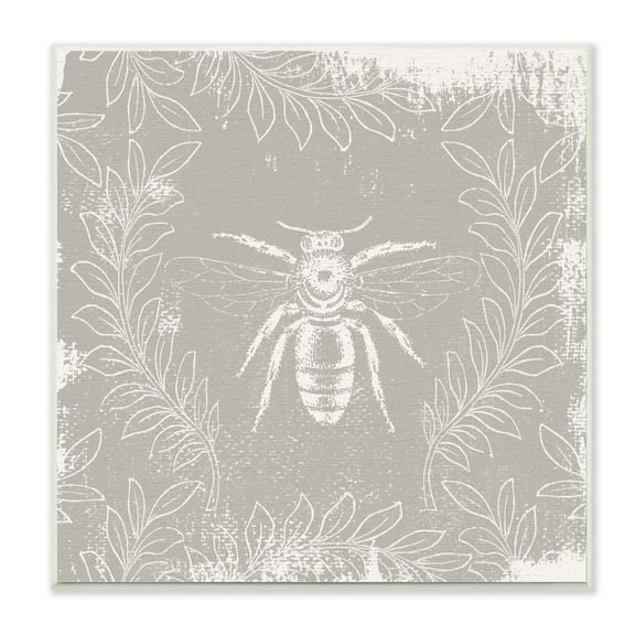 Stupell Industries Bee Print Floral Pattern Grey Paint Design Wall Plaque by Daphne Polselli