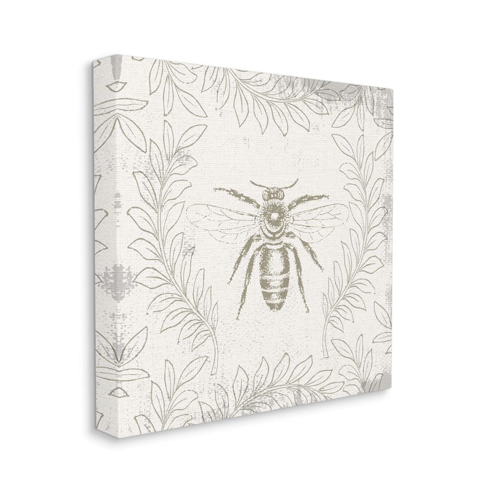Stupell Industries Bee Print Floral Pattern White Paint Design Canvas Wall Art by Daphne Polselli