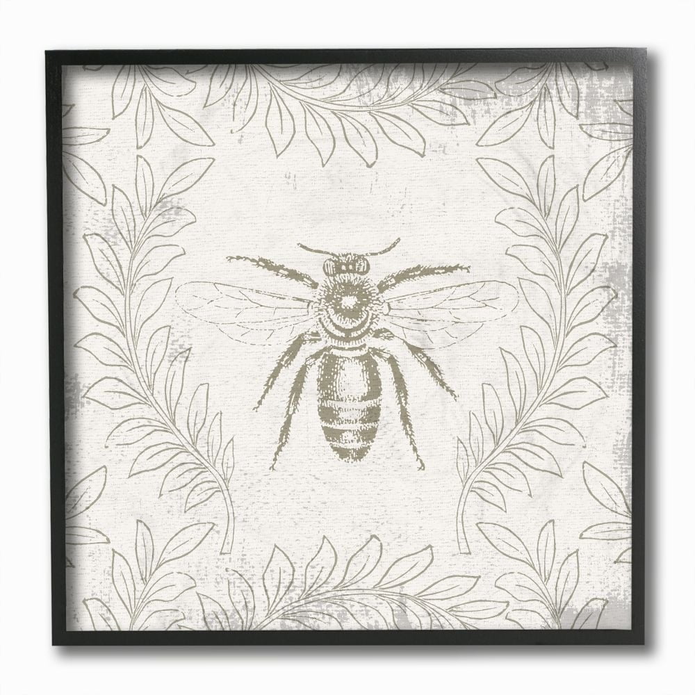 Stupell Industries Bee Print Floral Pattern White Paint Design Framed Wall Art by Daphne Polselli