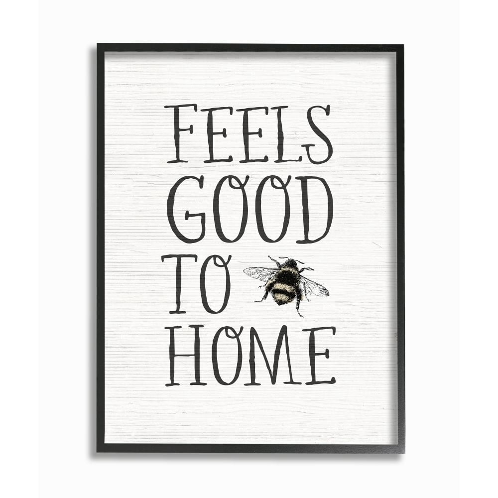 Stupell Industries Bee Pun Feels Good to Be Home Insect Quote Framed Wall Art Design by Daphne Polselli, 16" x 20", Gray Framed
