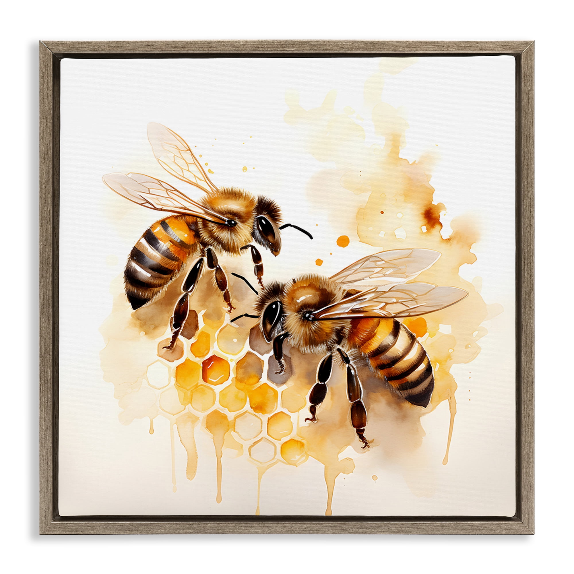 Stupell Industries Bee Talk Pair Animals & Insects Painting Brown Floater Framed Canvas Art Print Wall Art, 25 x 25