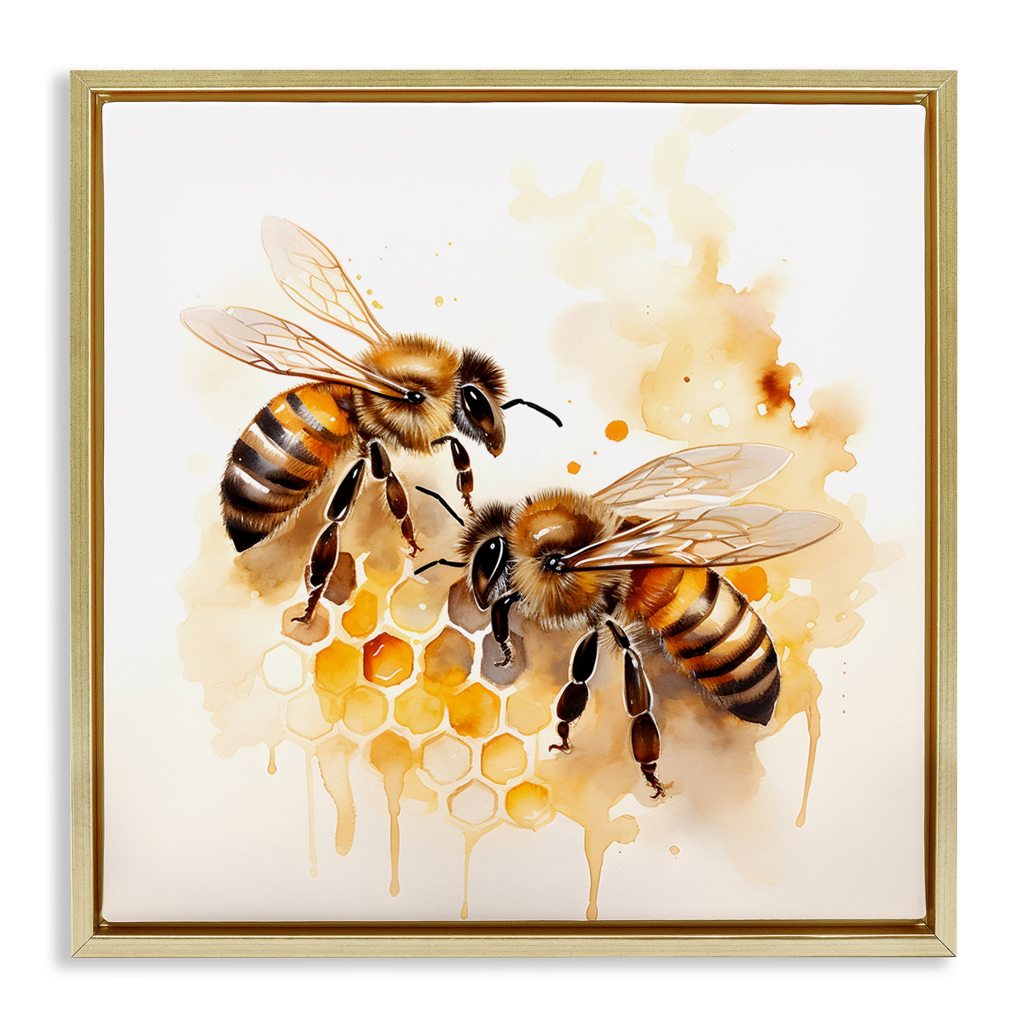 Stupell Industries Bee Talk Pair Animals & Insects Painting Gold Floater Framed Canvas Art Print Wall Art, 18 x 18