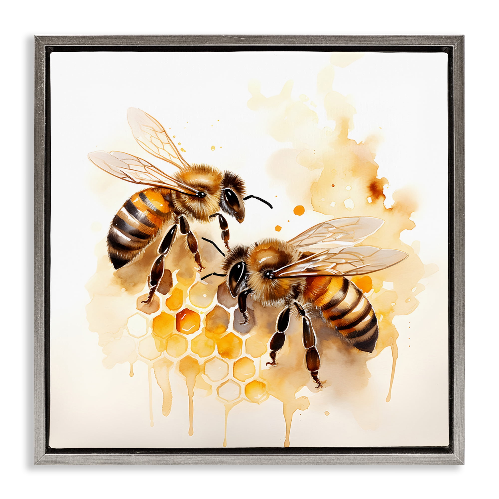 Stupell Industries Bee Talk Pair Animals & Insects Painting Gray Floater Framed Canvas Art Print Wall Art, 18 x 18