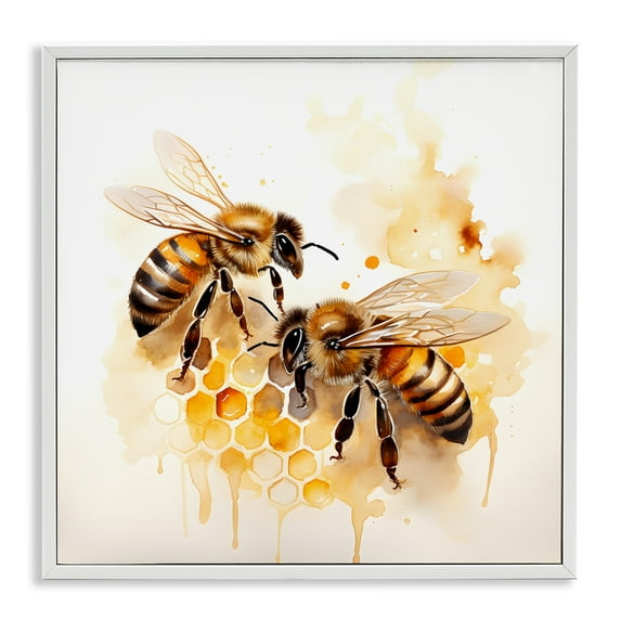 Stupell Industries Bee Talk Pair Animals & Insects Painting White Framed Art Print Wall Art, 17 x 17