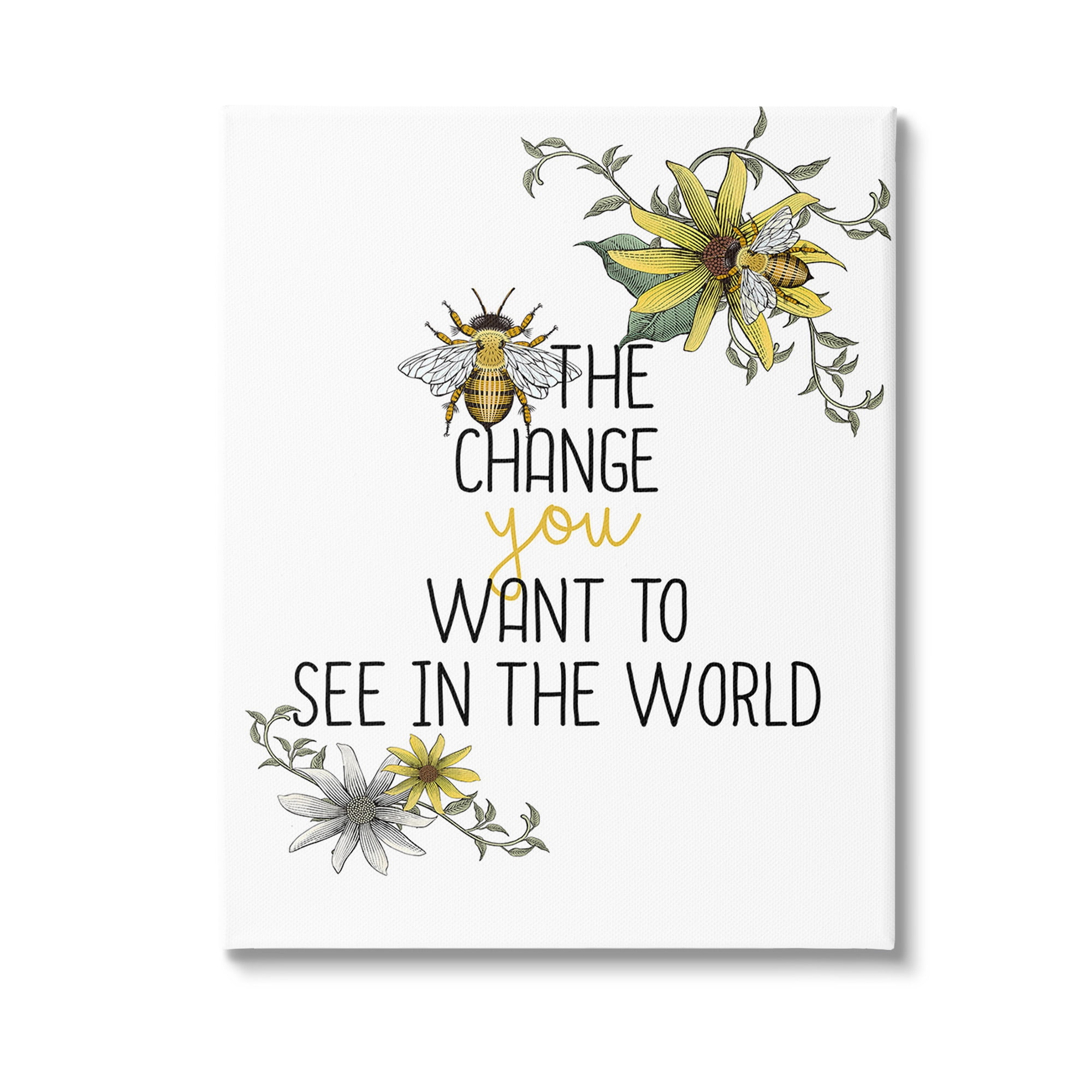 Stupell Industries Bee The Change Botanical & Floral Painting Gallery Wrapped Canvas Art Print Wall Art, 24 x 30