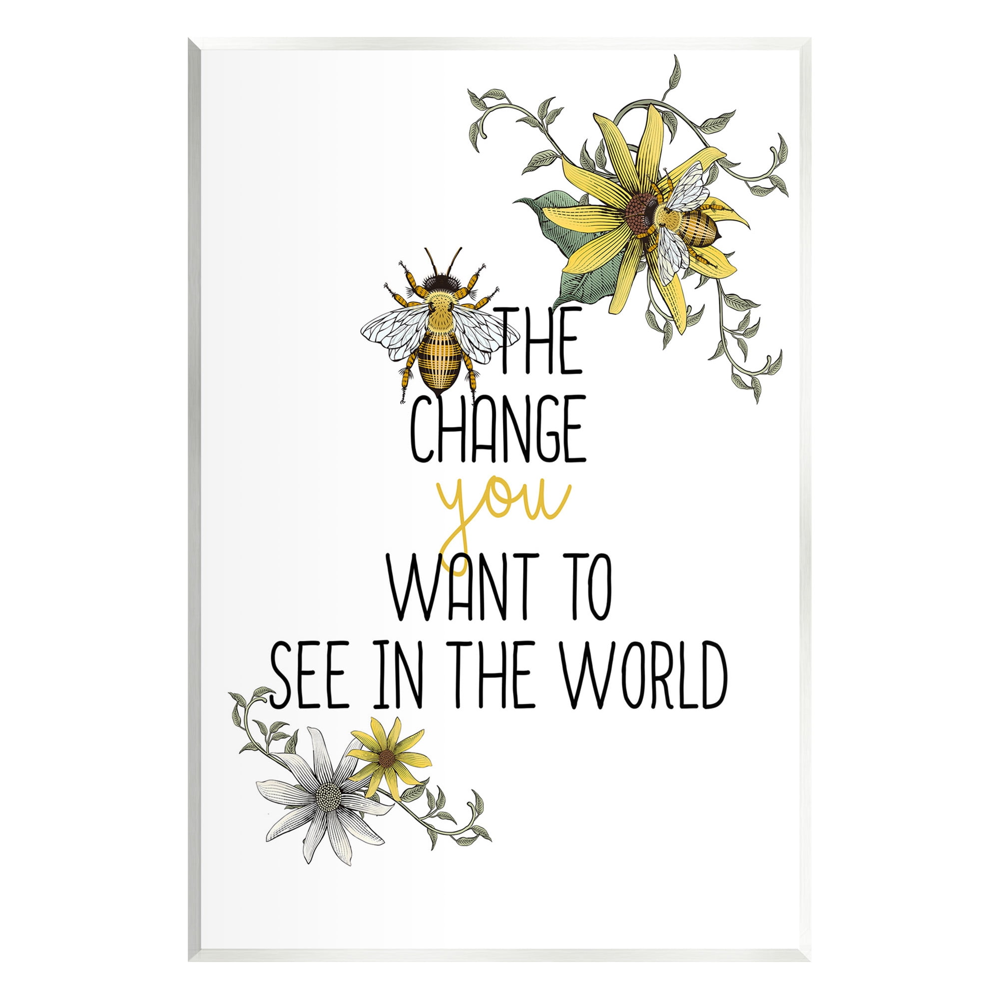 Stupell Industries Bee The Change Botanical & Floral Painting Unframed Art Print Wall Art, 10 x 15