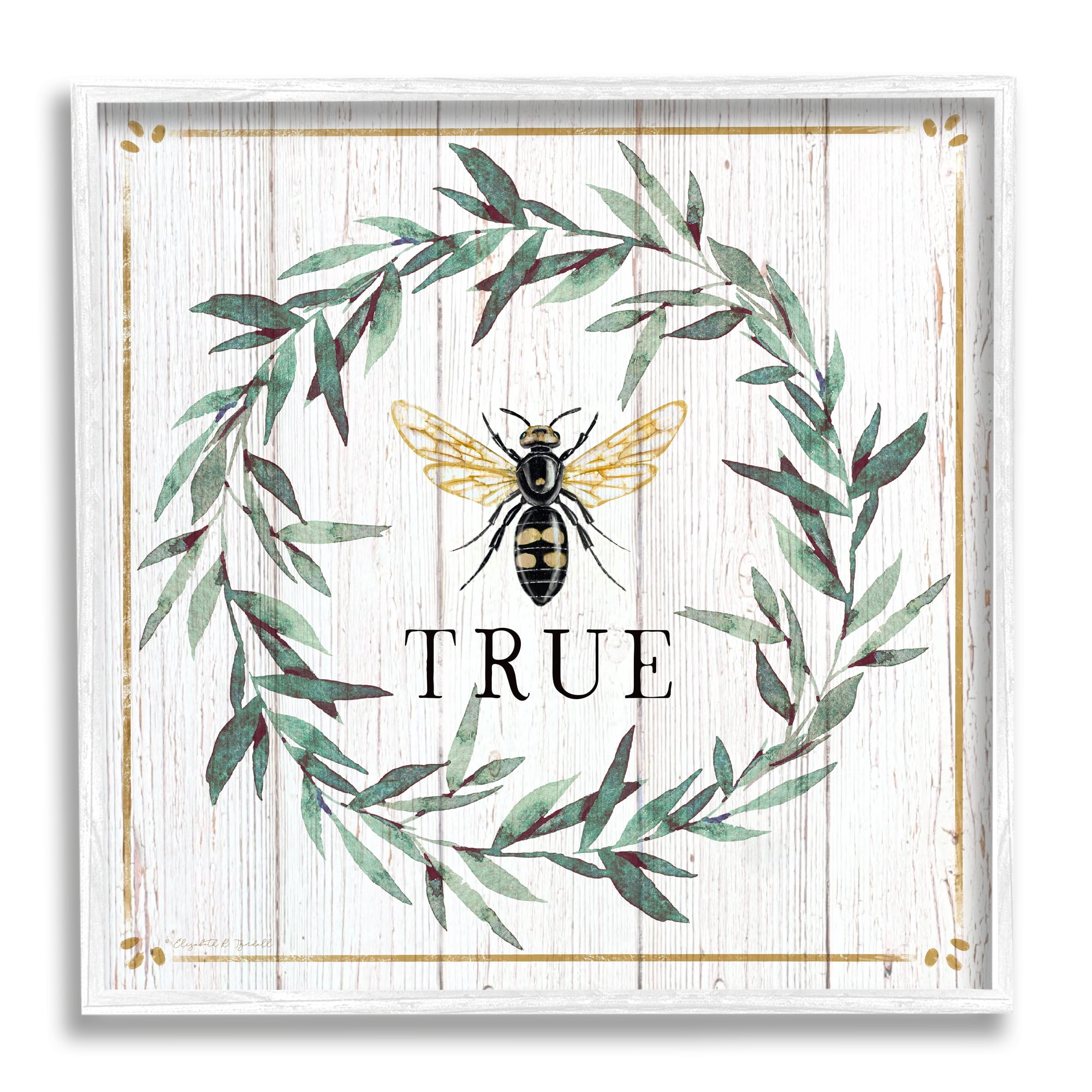 Stupell Industries Bee True Sentiment Country Floral Insect Pun Animals & Insects Painting White Framed Art Print Wall Art, 12 x 12
