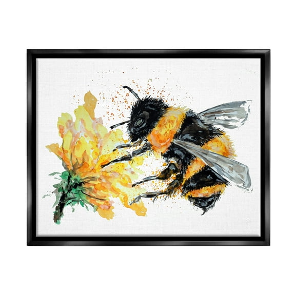 Stupell Industries Bee & Yellow Flower Animals & Insects Painting Black Floater Framed Art Print Wall Art, 31 x 25