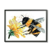 Stupell Industries Bee & Yellow Flower Animals & Insects Painting Black Framed Art Print Wall Art, 14 x 11