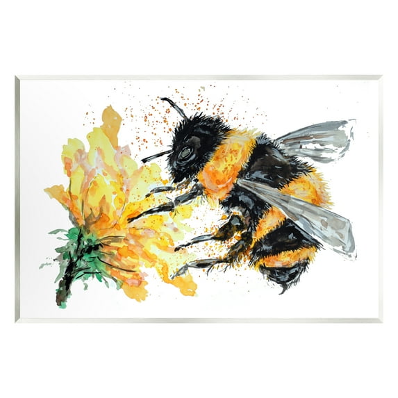 Stupell Industries Bee & Yellow Flower Animals & Insects Painting Unframed Art Print Wall Art, 19 x 13