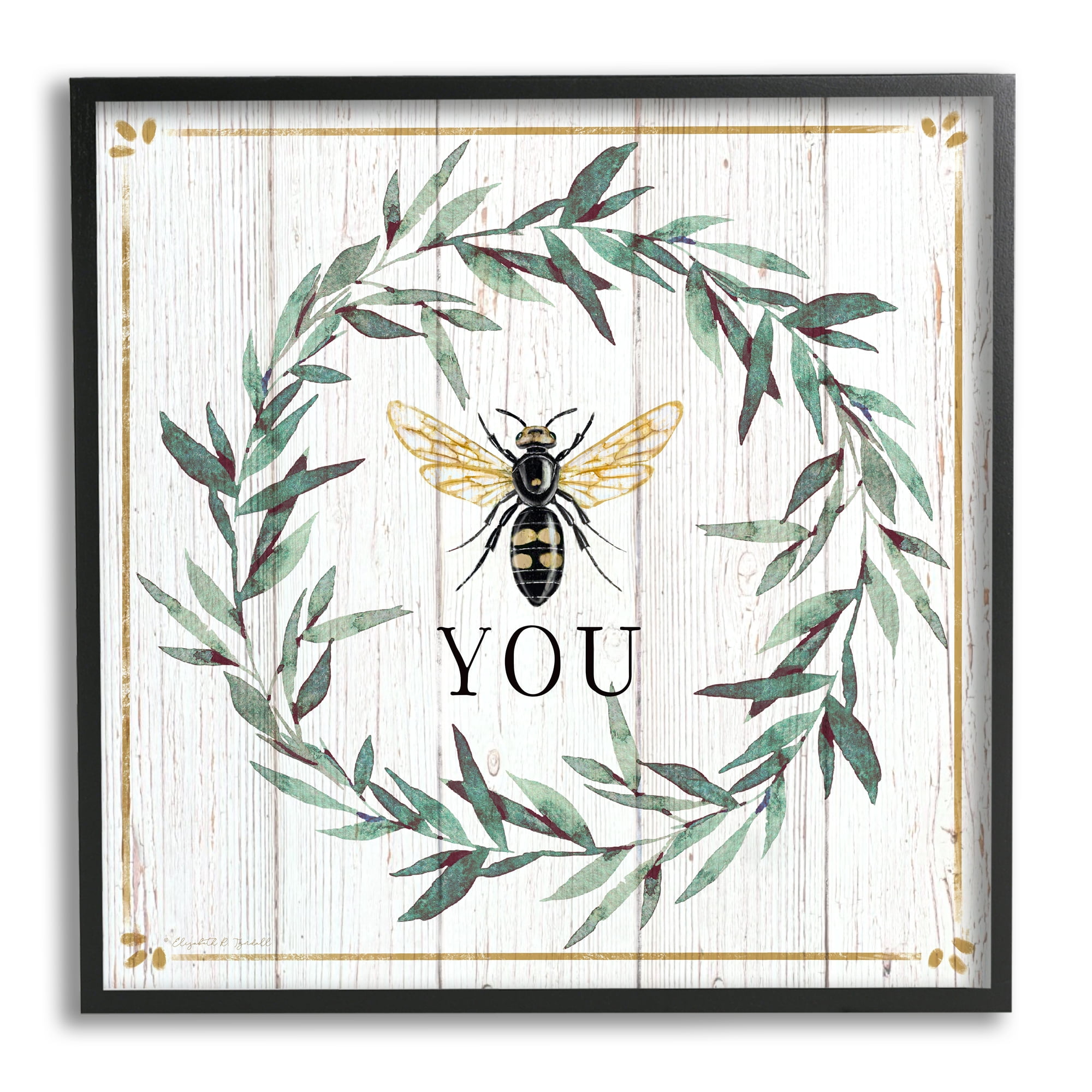 Stupell Industries Bee You Quote Farm Floral Insect Pun Animals & Insects Painting Black Framed Art Print Wall Art, 12 x 12