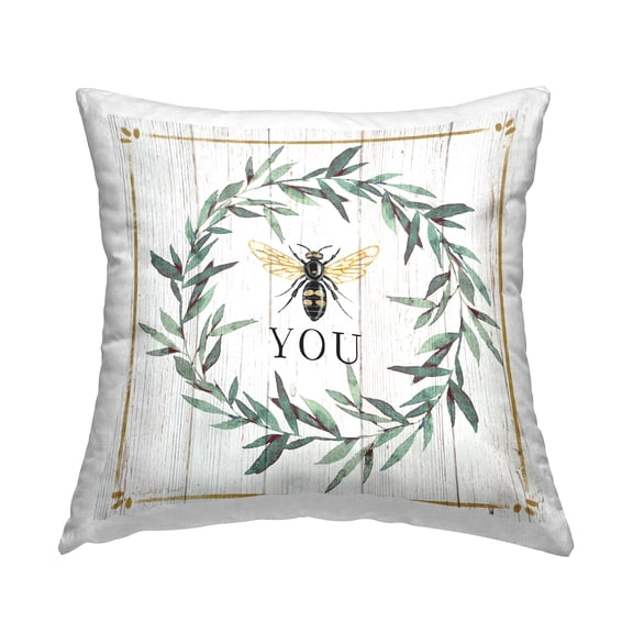 Stupell Industries Bee You Quote Farm Floral Insect Pun Farmhouse Off-White,18 x 7 x 18 Decorative Pillows