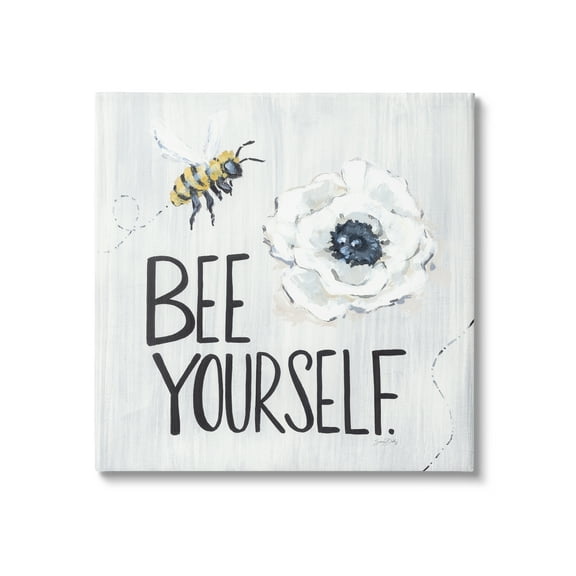 Stupell Industries Bee Yourself Inspirational Phrase Bumble Flower Blossom Graphic Art Gallery Wrapped Canvas Print Wall Art, Design by Sara Baker