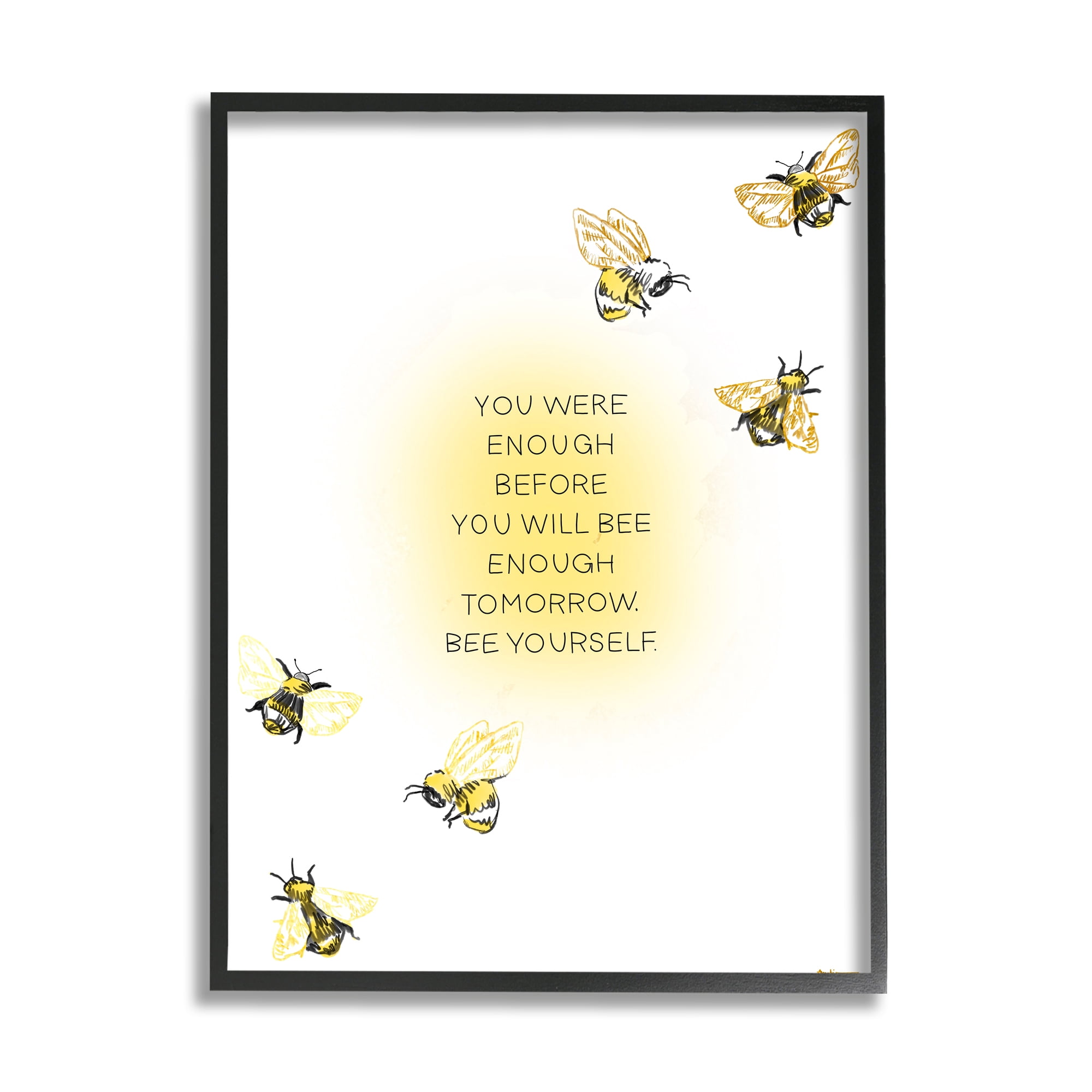 Stupell Industries Bee Yourself Phrase Animals & Insects Painting Black Framed Art Print Wall Art, 24 x 30