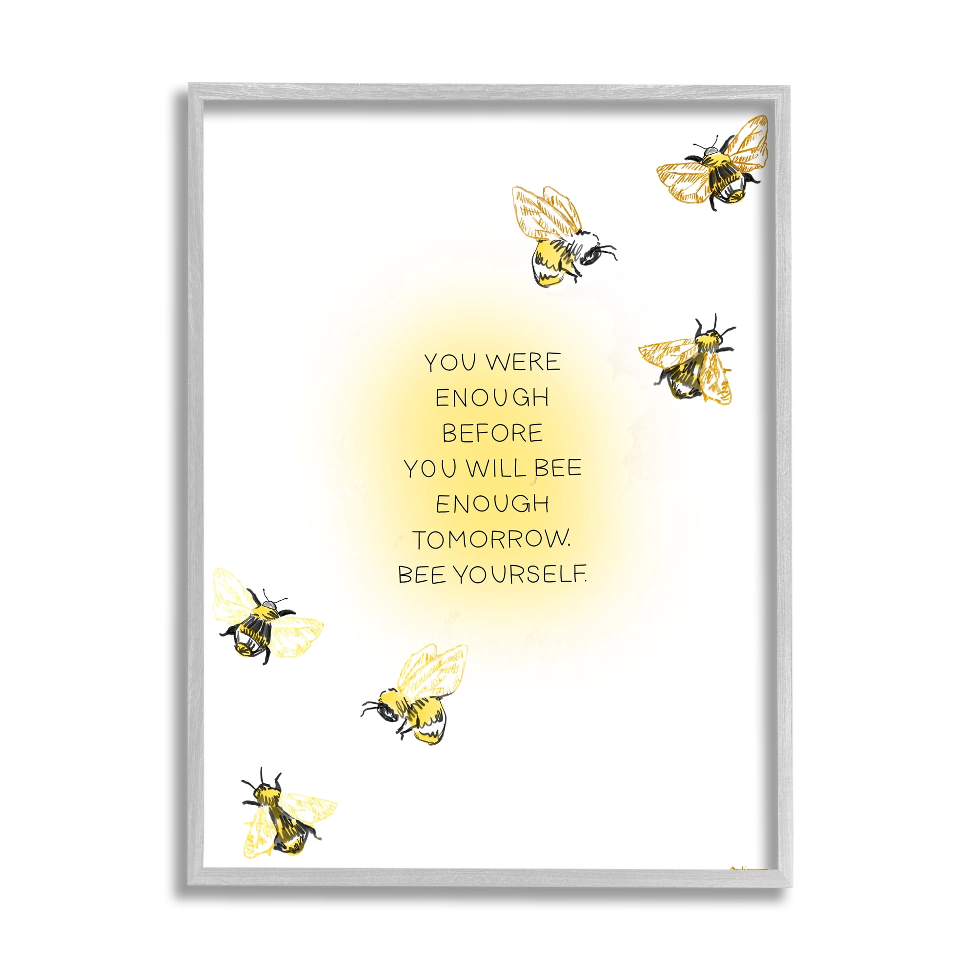 Stupell Industries Bee Yourself Phrase Animals & Insects Painting Gray Framed Art Print Wall Art, 24 x 30