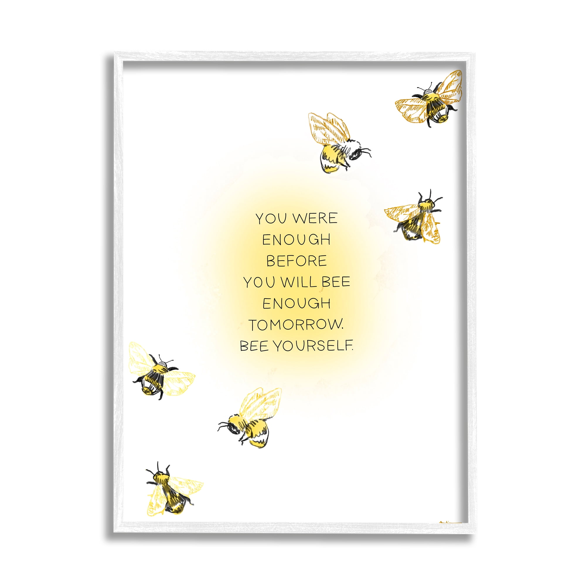 Stupell Industries Bee Yourself Phrase Animals & Insects Painting White Framed Art Print Wall Art, 16 x 20