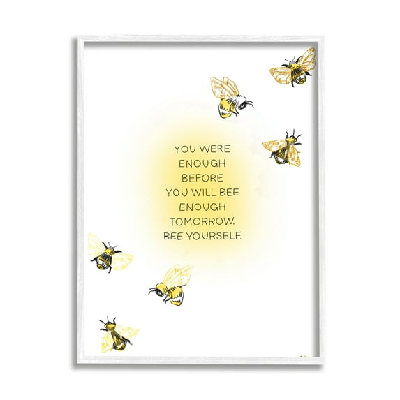Stupell Industries Bee Yourself Phrase Animals & Insects Painting White Framed Art Print Wall Art, 24 x 30