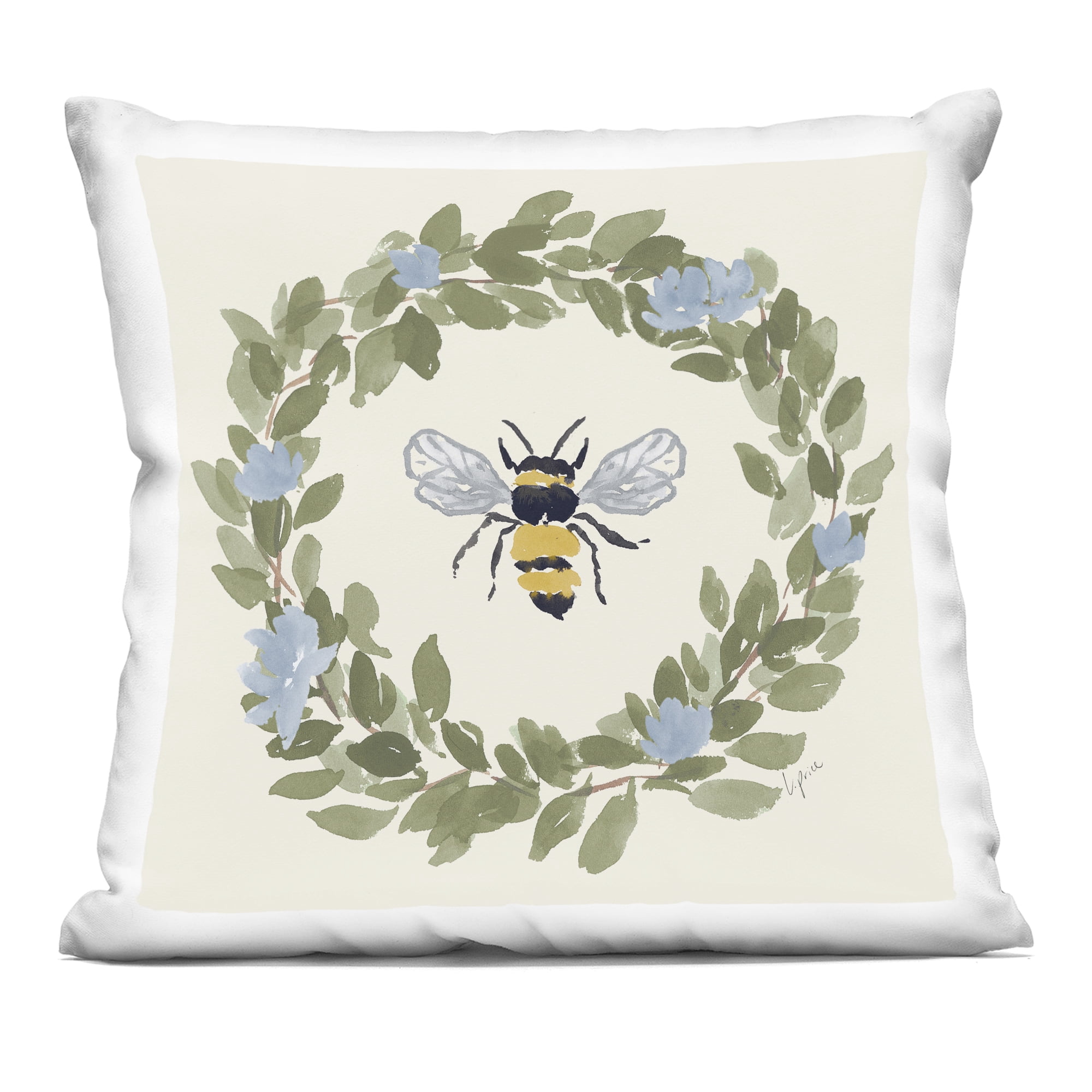 Stupell Industries Bee in Blue Wreath Decorative Printed Throw Pillow, design by Lucille Price