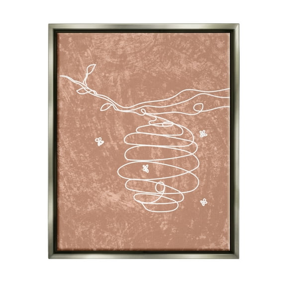Stupell Industries Beehive Line Doodle Animals & Insects Painting Gray Floater Framed Canvas Art Print Wall Art, 25 x 31