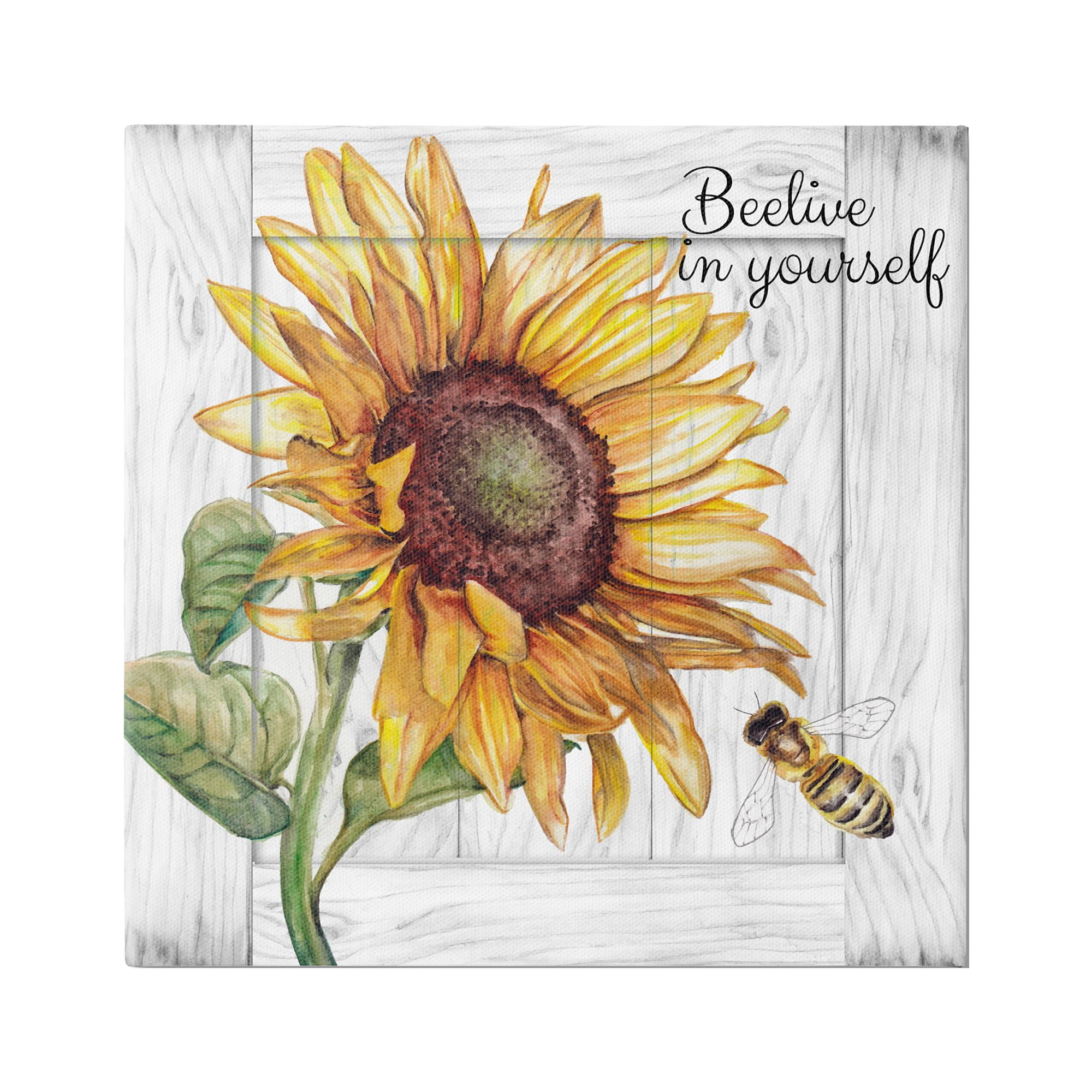 Stupell Industries Beelieve in Yourself Pun Botanical & Floral Painting Gallery Wrapped Canvas Art Print Wall Art, 36 x 36