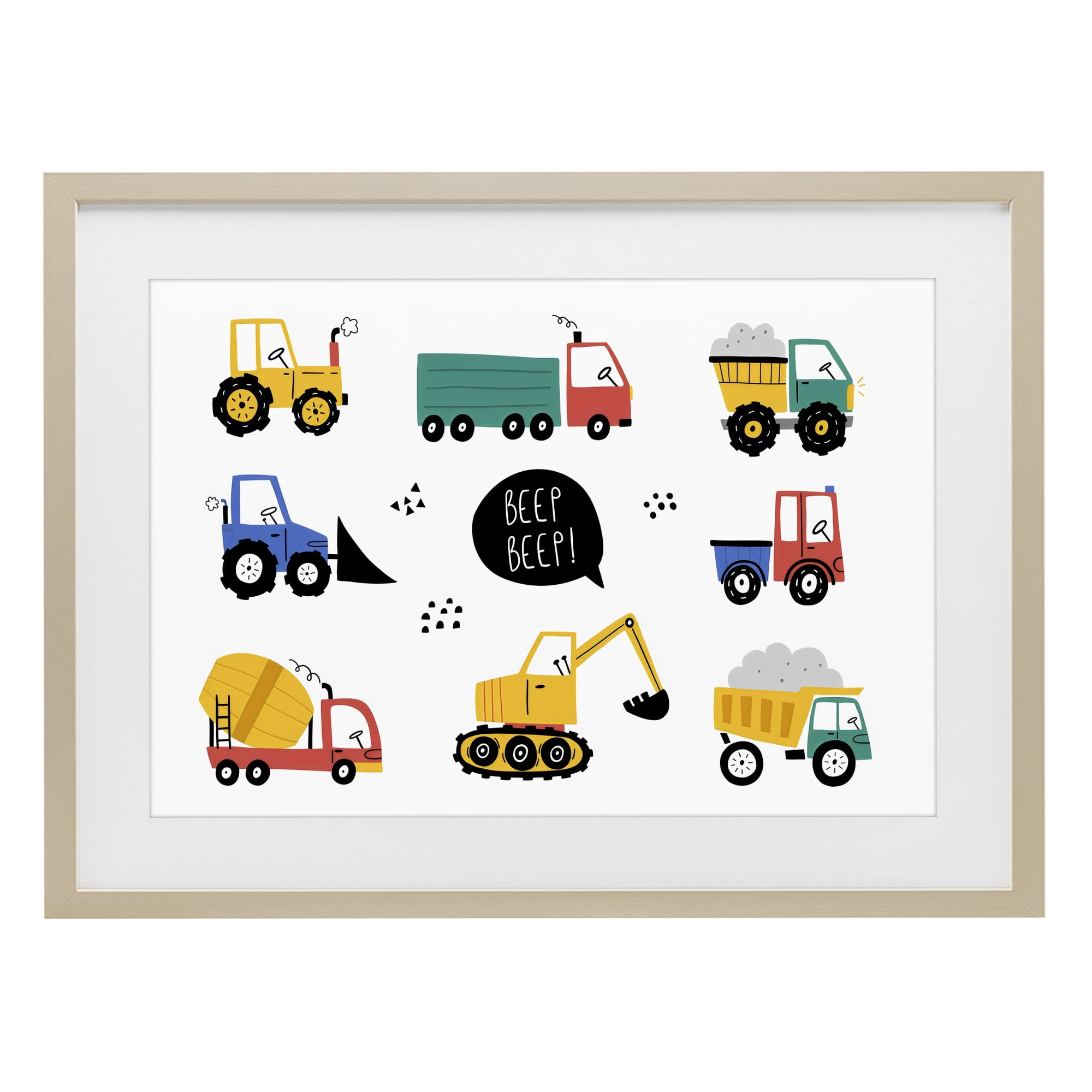 Stupell Industries Beep Construction Vehicles Birch Framed Print Under Glass, design by Creative Studio