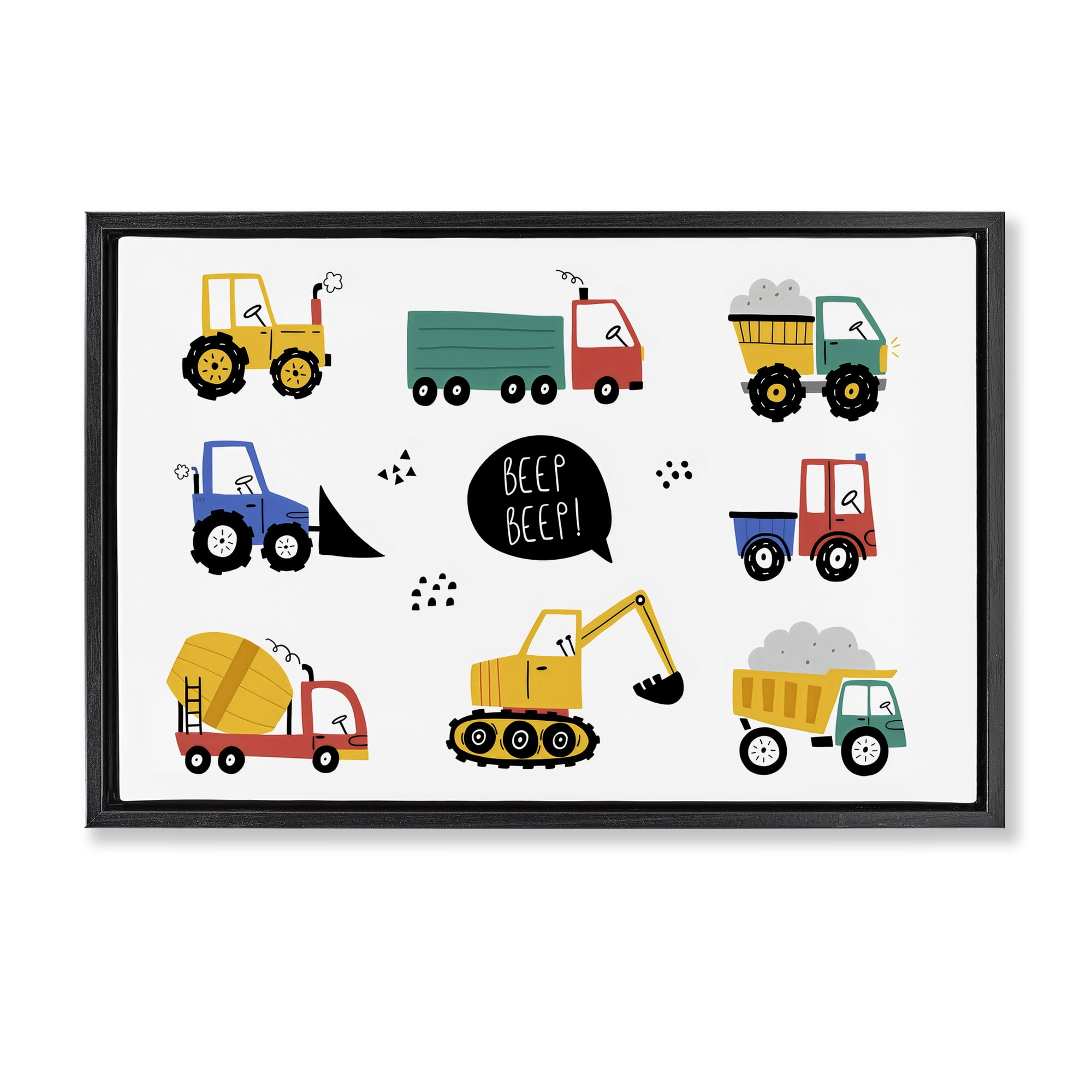 Stupell Industries Beep Construction Vehicles Black Framed Floater Canvas Wall Art, design by Creative Studio
