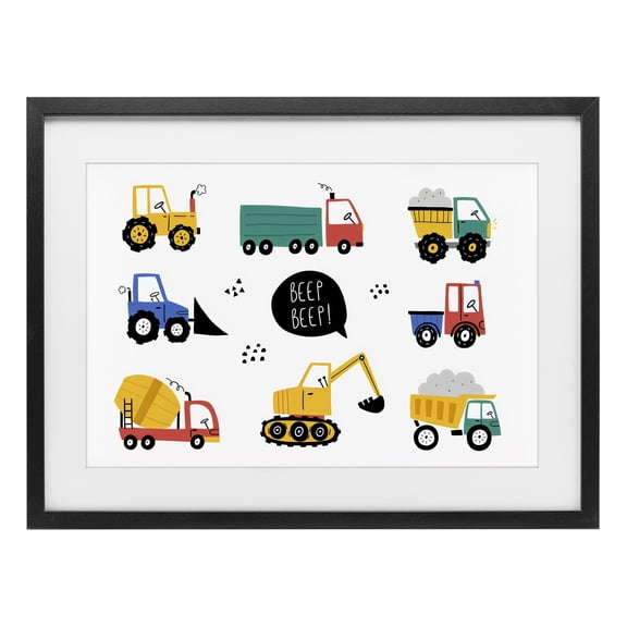 Stupell Industries Beep Construction Vehicles Black Framed Print Under Glass, design by Creative Studio