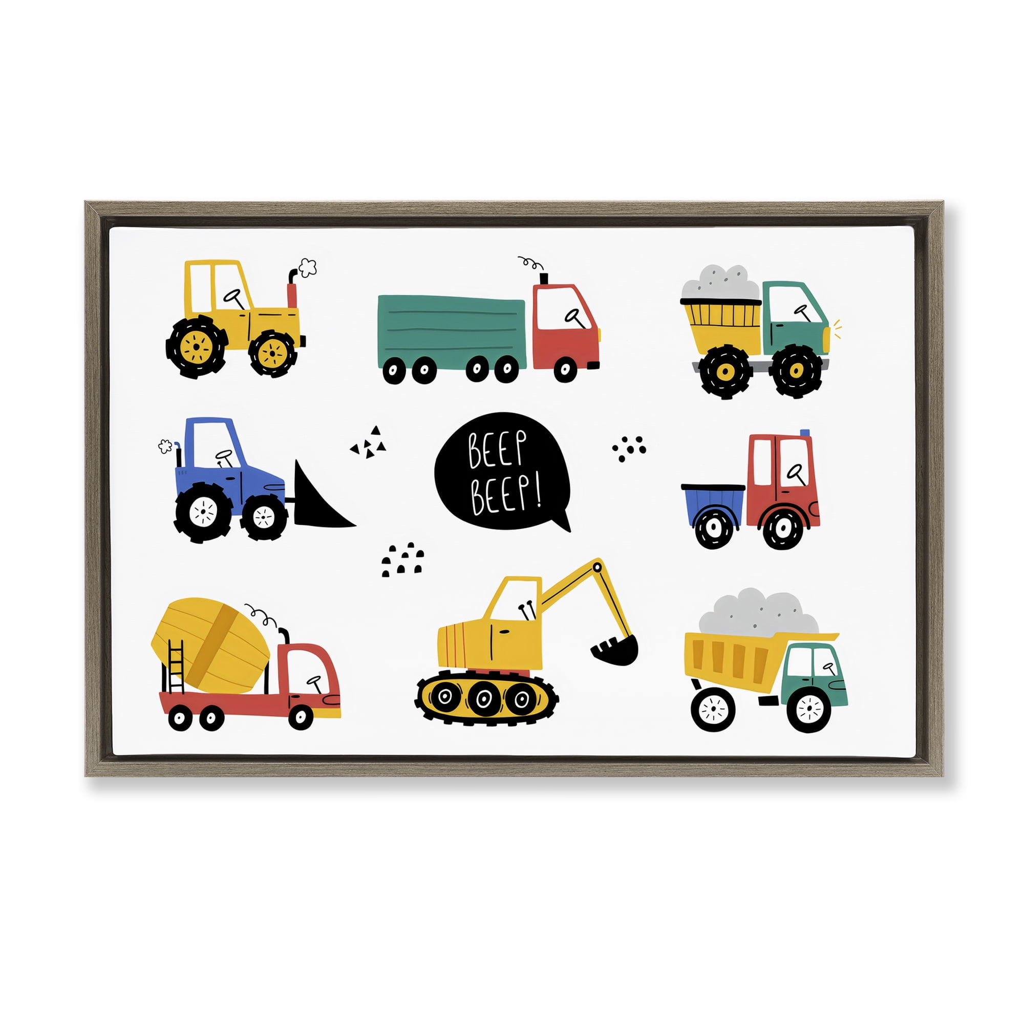 Stupell Industries Beep Construction Vehicles Brown Framed Floater Canvas Wall Art, design by Creative Studio
