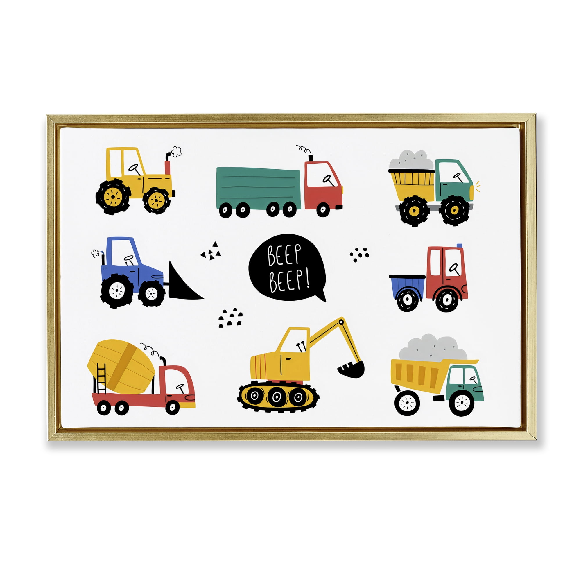 Stupell Industries Beep Construction Vehicles Gold Framed Floater Canvas Wall Art, design by Creative Studio