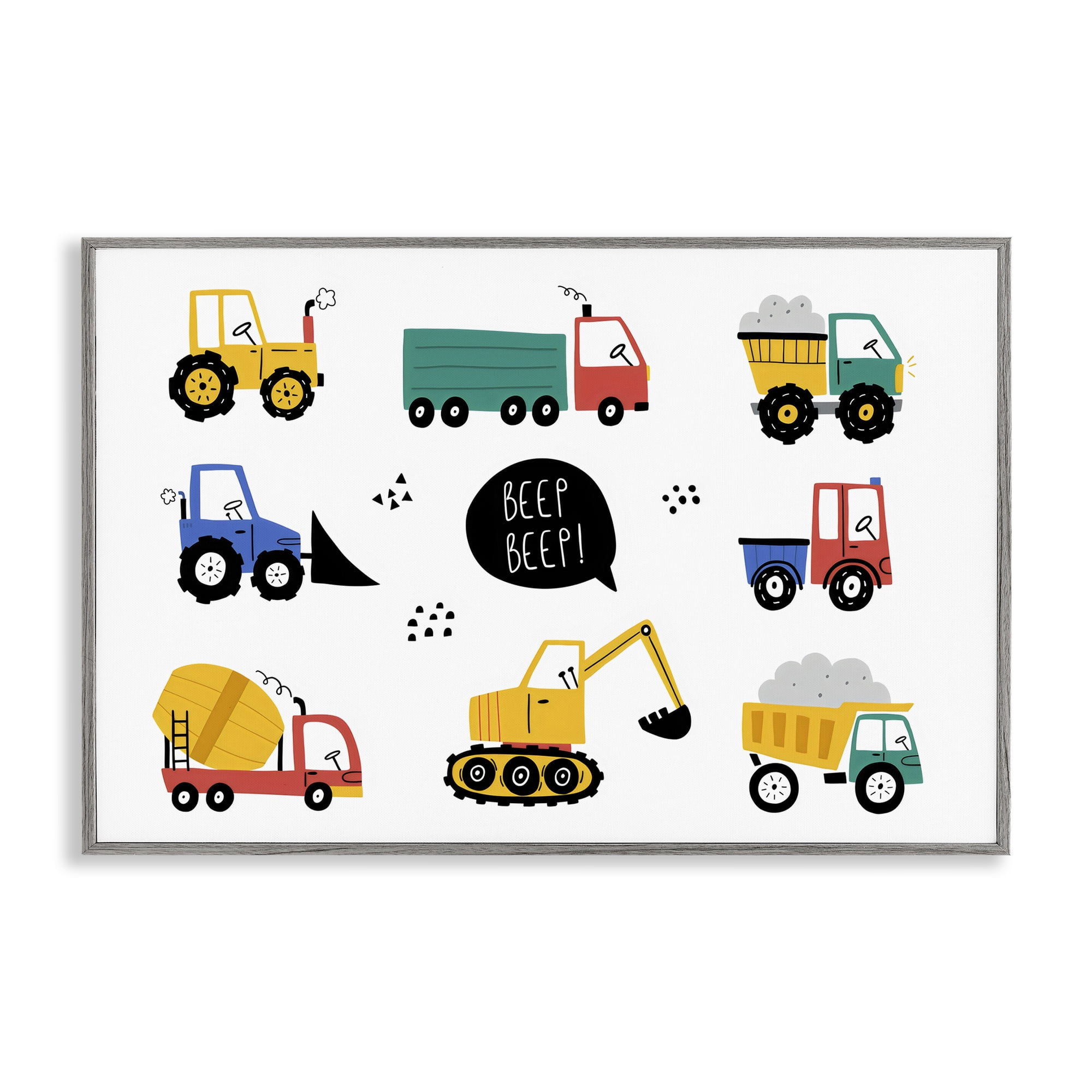 Stupell Industries Beep Construction Vehicles Gray Framed Giclee Art, design by Creative Studio