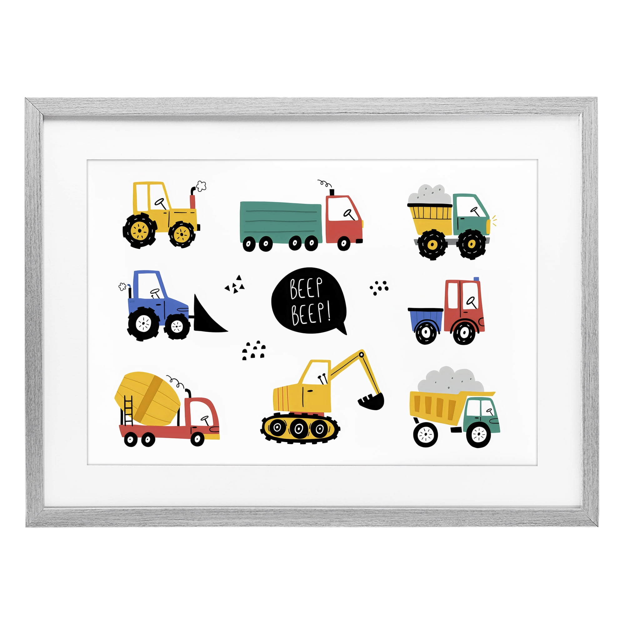 Stupell Industries Beep Construction Vehicles Gray Framed Print Under Glass, design by Creative Studio