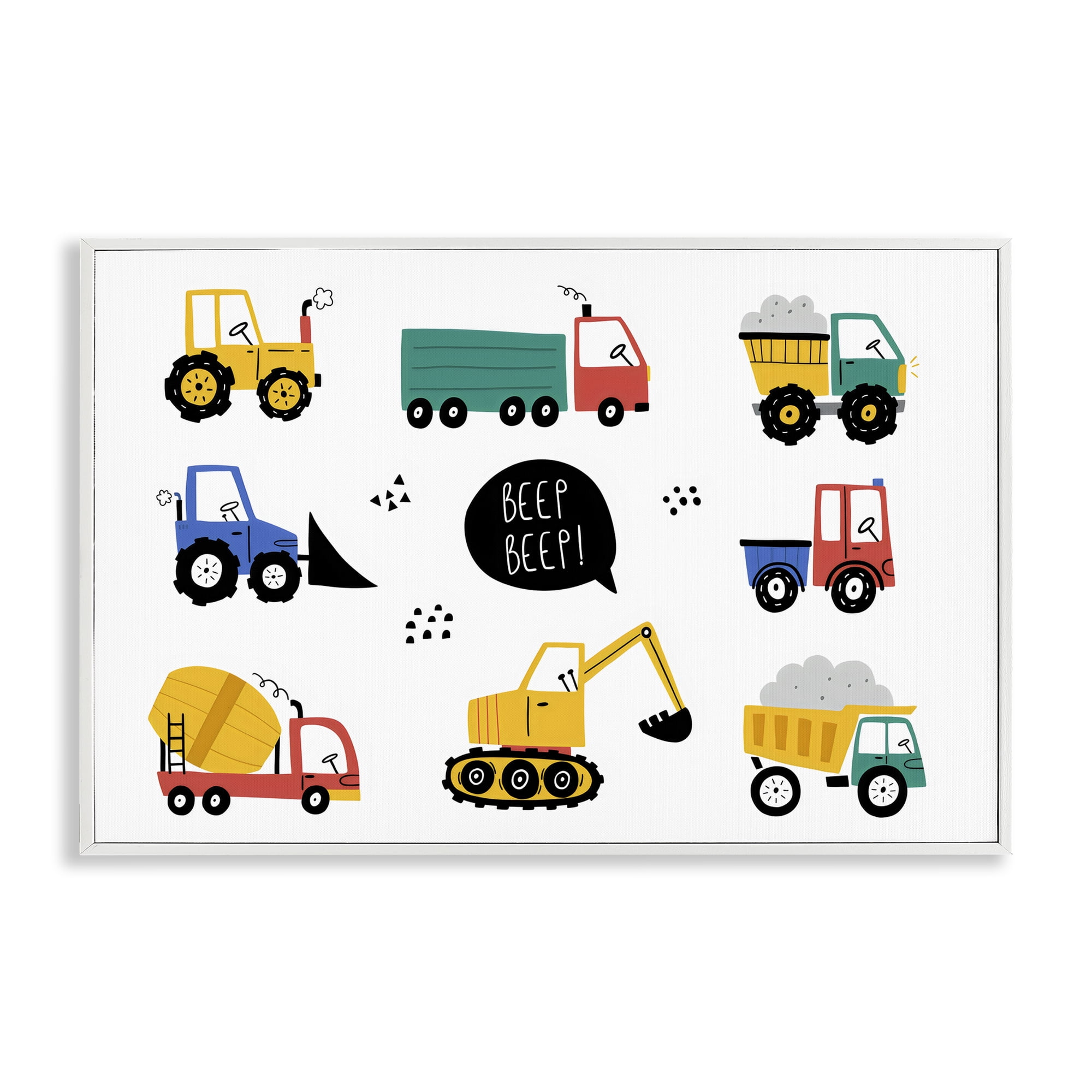 Stupell Industries Beep Construction Vehicles White Framed Giclee Art, design by Creative Studio