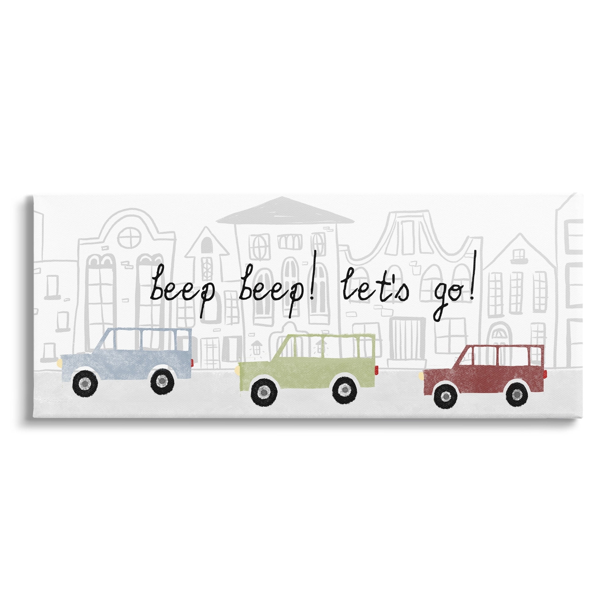 Stupell Industries Beep Let's Go Stylish City Cars Driving Urban Streets Canvas Wall Art, 30 x 13, Design by Daphne Polselli