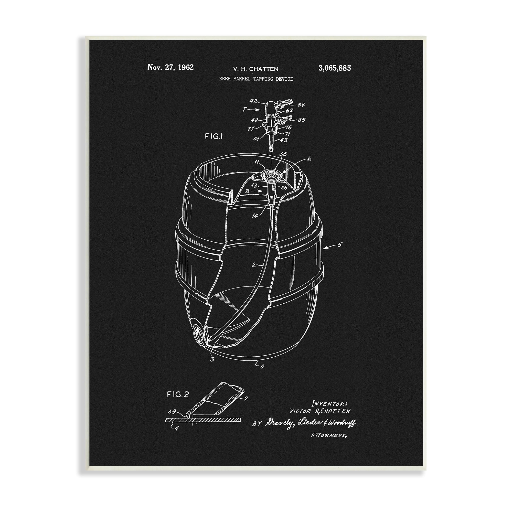 Stupell Industries Beer Barrel Tapping Device Vintage Inventor's Patent Diagram,10 x 15, Design by Dan Sproul
