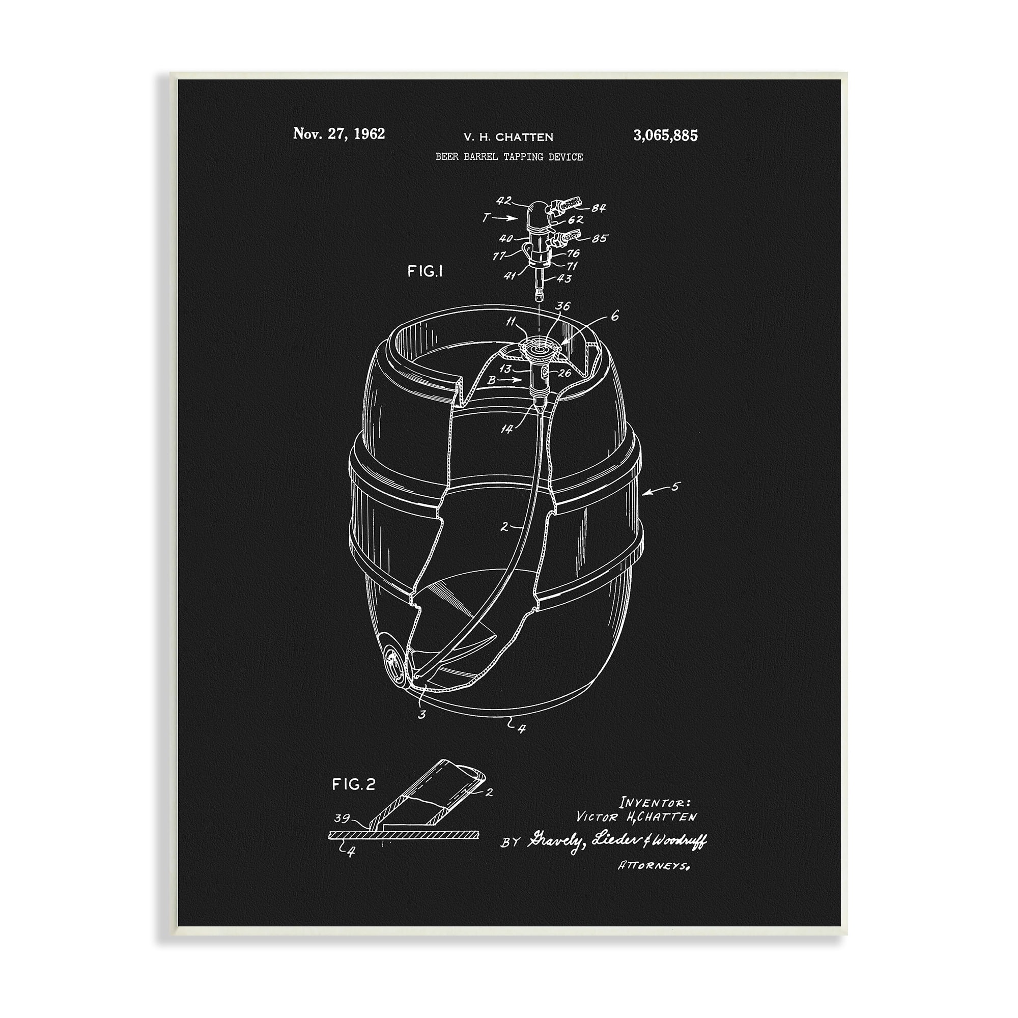 Stupell Industries Beer Barrel Tapping Device Vintage Inventor's Patent Diagram,13 x 19, Design by Dan Sproul