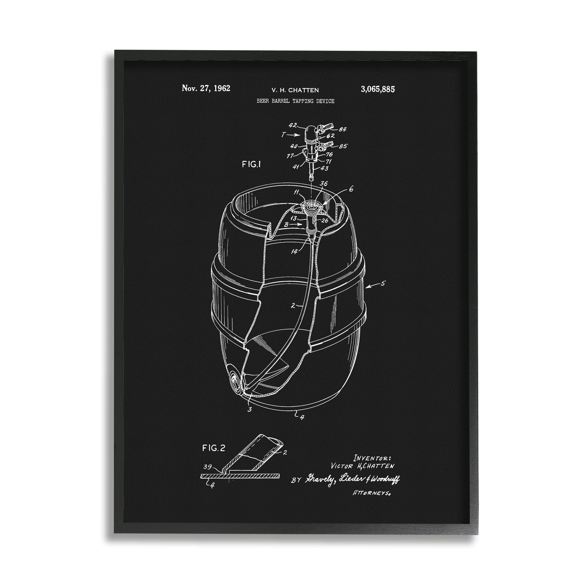 Stupell Industries Beer Barrel Tapping Device Vintage Inventor's Patent Diagram,16 x 20, Design by Dan Sproul