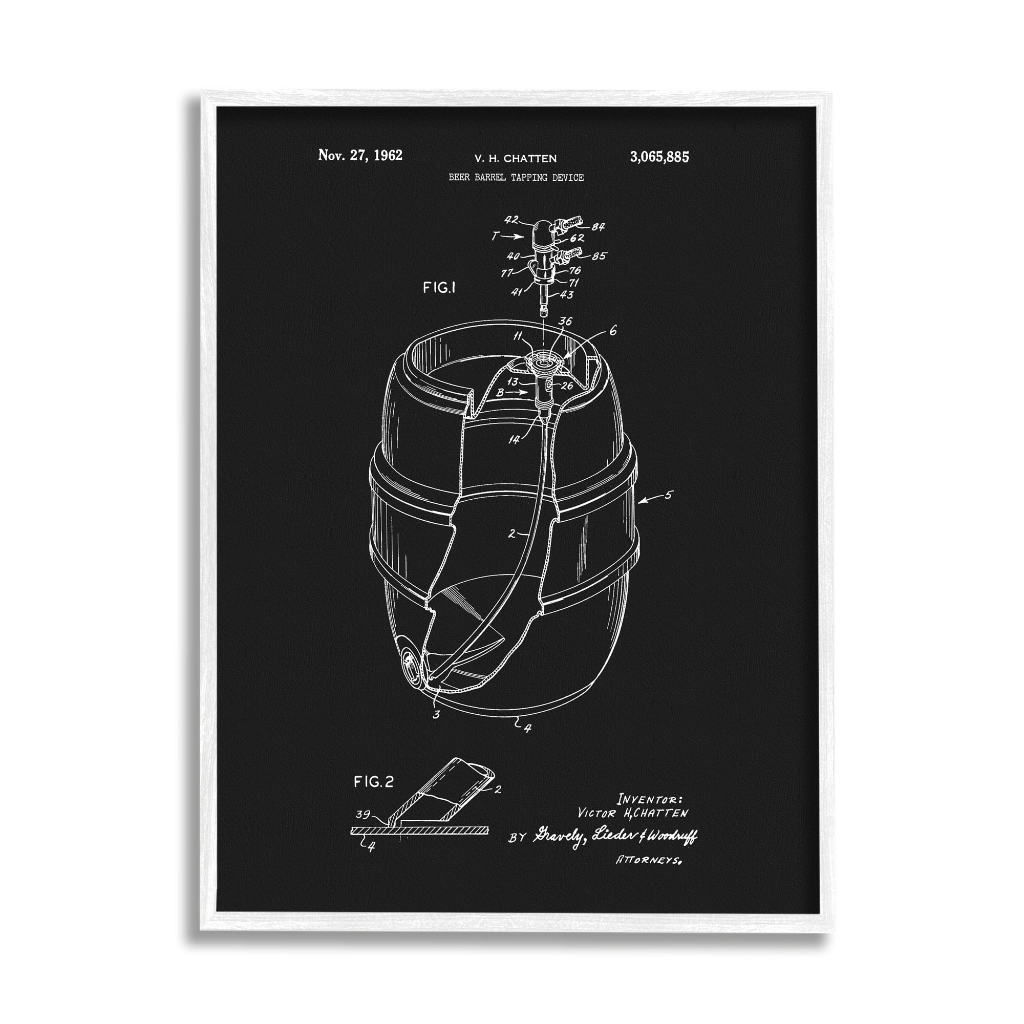 Stupell Industries Beer Barrel Tapping Device Vintage Inventor's Patent Diagram,24 x 30, Design by Dan Sproul